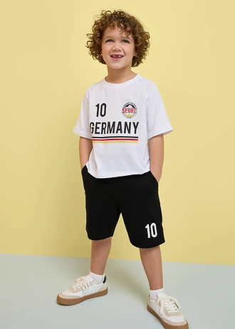 T-shirt et short en jersey 100% coton doux (ens. 2 pces) • blanc-noir imprimé • Boutique bonprix