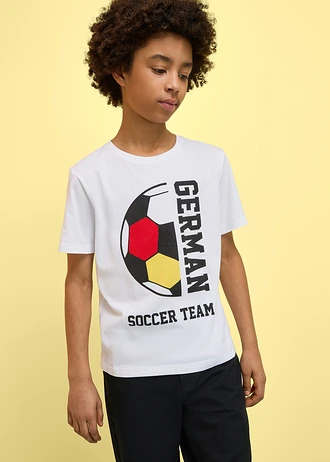T-shirt z napisem German Soccer Team z czystej bawełny organicznej • biały z nadrukiem • sklep bonprix