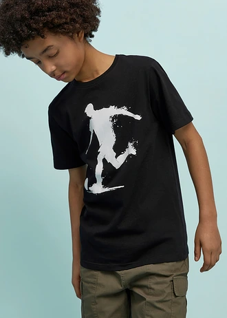 T-shirt van biologisch katoen, Kleur: zwart met print