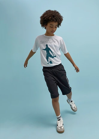 Sport-T-shirt en bermuda van sneldrogend materiaal (2 dlg.-set) • wit-zwart met print • bonprix online shop