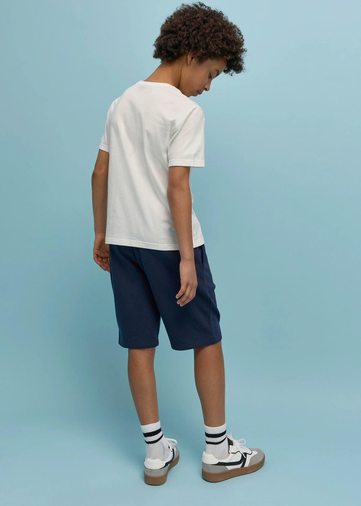 T-shirt en sweatbermuda van puur biologisch katoen (2-dlg. set) • wolwit-donkerblauw met print • bonprix online shop