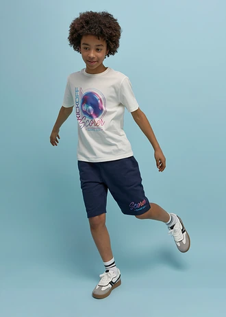 T-shirt et bermuda sweat 100% coton (ens. 2 pces) • écru-bleu foncé imprimé • Boutique bonprix