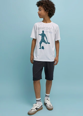 Sportowy T-shirt i bermudy z szybkoschnącego materiału (komplet 2-cz.) • biało-czarny z nadrukiem • sklep bonprix