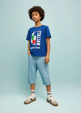 T-shirt z napisem Italian Soccer Team z czystej bawełny organicznej • kobaltowy z nadrukiem • sklep bonprix
