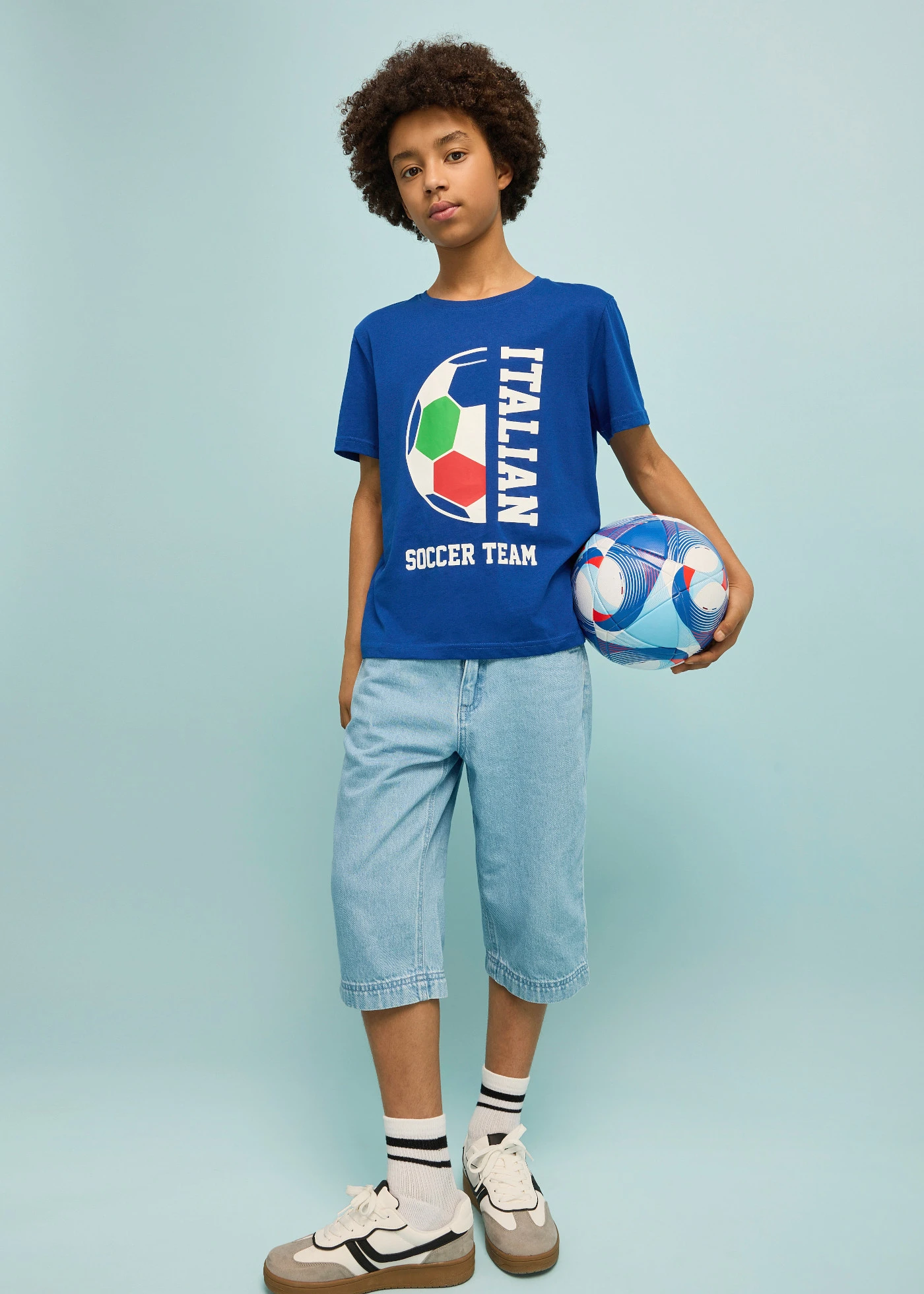 T-shirt z napisem Italian Soccer Team z czystej bawełny organicznej • kobaltowy z nadrukiem • sklep bonprix