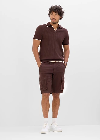 Gebreid poloshirt, regular fit, Kleur: donkerbruin-wolwit