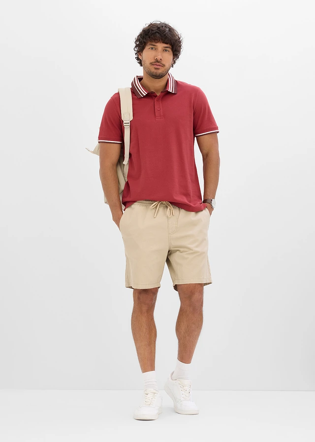 Polo en maille piquée 100% coton, Couleur: rouge désert/café/écru