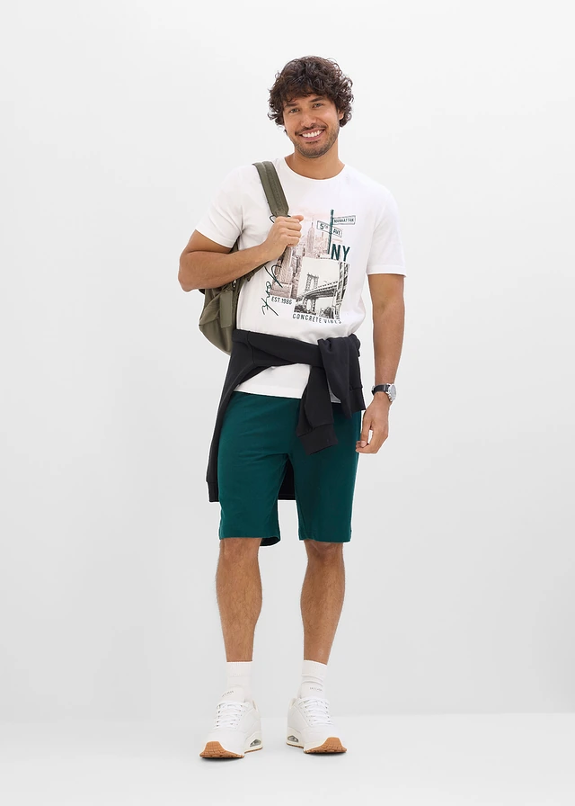 Shirt en short (2-dlg. set), Kleur: wit-diepgroen met print