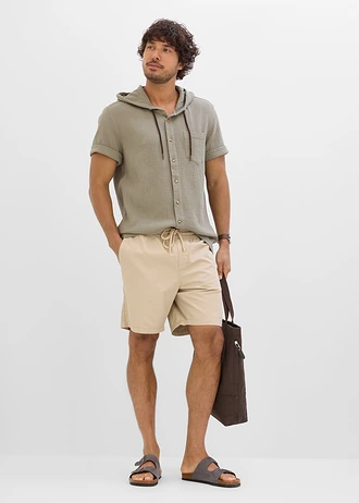 Chemise manches courtes en gaze de coton, Couleur: olive fumé