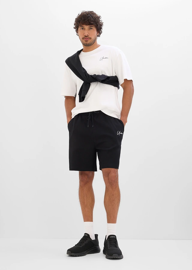 Lot de 2 shorts en jersey épais, Couleur: noir/anthracite chiné