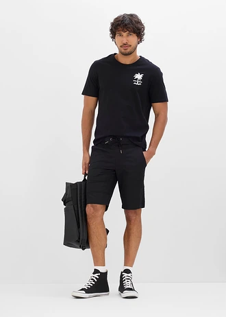 Stretchbermuda met elastische band, regular fit, Kleur: zwart