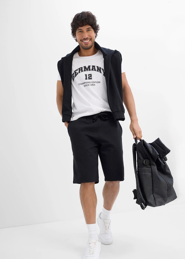 Sweat bermuda in loose fit (set van 2), Kleur: zwart+antraciet gemêleerd