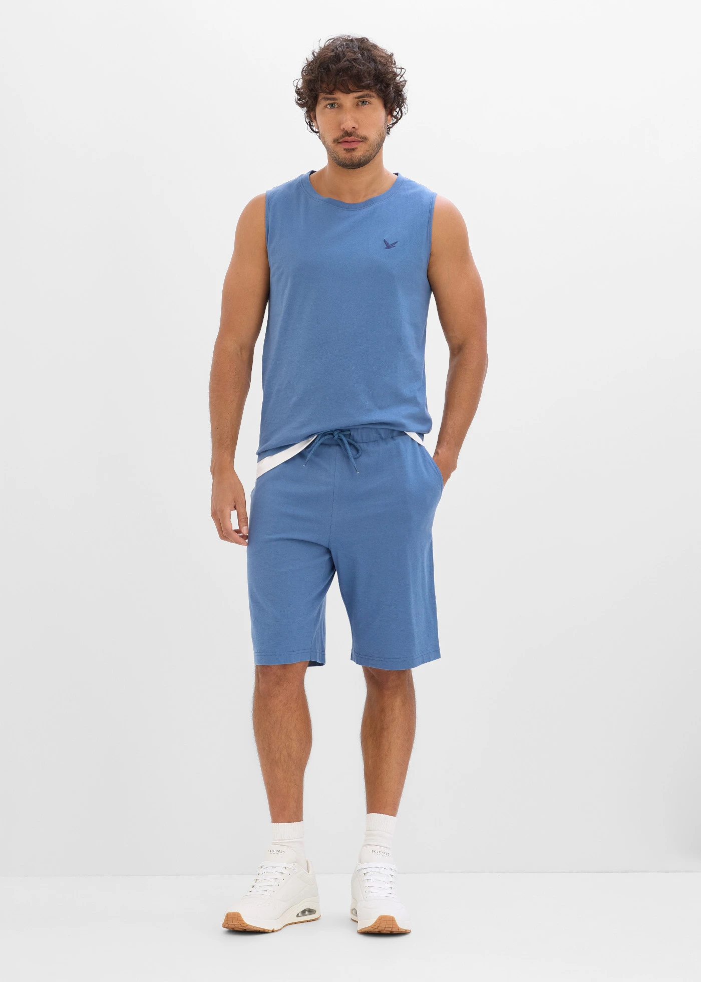 Débardeur et bermuda 100% coton (ens. 2 pces) • bleu jean + bleu foncé • Boutique bonprix