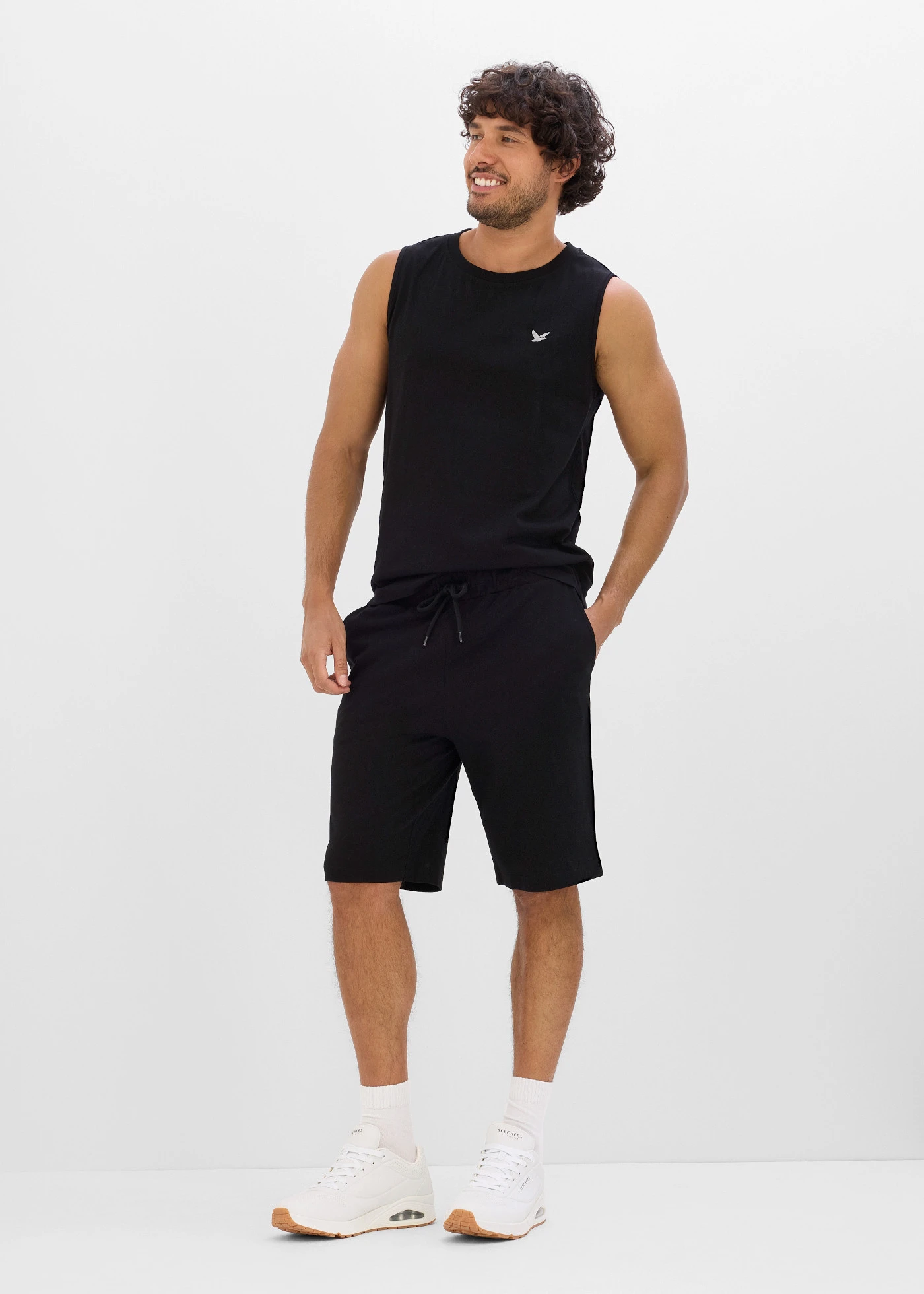 Muscle shirt en shirt-bermuda (2-dlg. set) • zwart-zilvergrijs • bonprix online shop