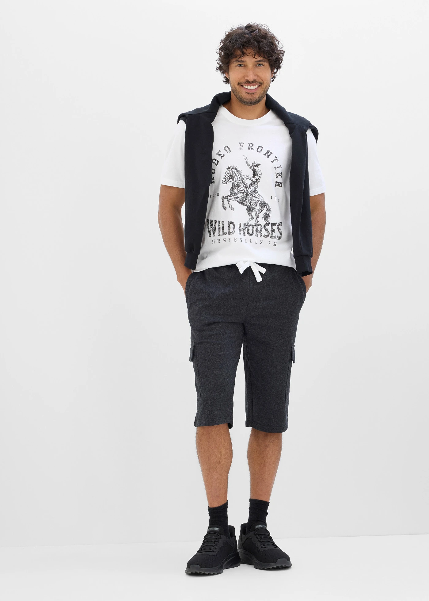 Bermuda cargo en sweat 100% coton • anthracite chiné • Boutique bonprix