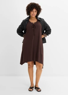 Robe en jersey à laçage, Couleur: marron foncé