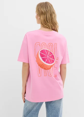 T-shirt oversize 100% coton • rose-orange vif imprimé • Boutique bonprix