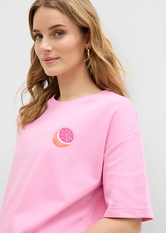 Bluză oversize din bumbac organic 100% • roz pal-oranj fluorescent cu imprimeu • magazin bonprix