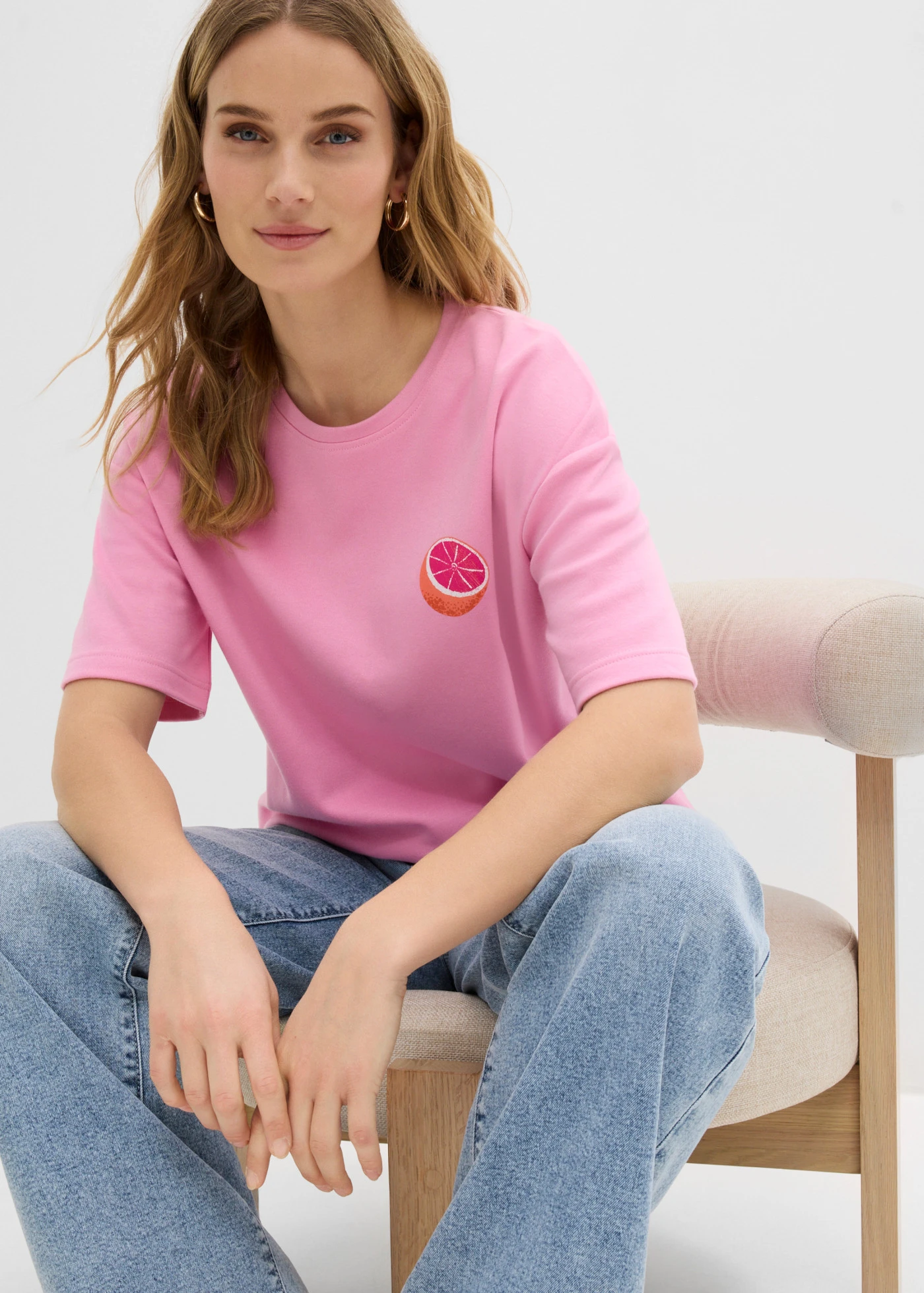 T-shirt oversize 100% coton • rose-orange vif imprimé • Boutique bonprix