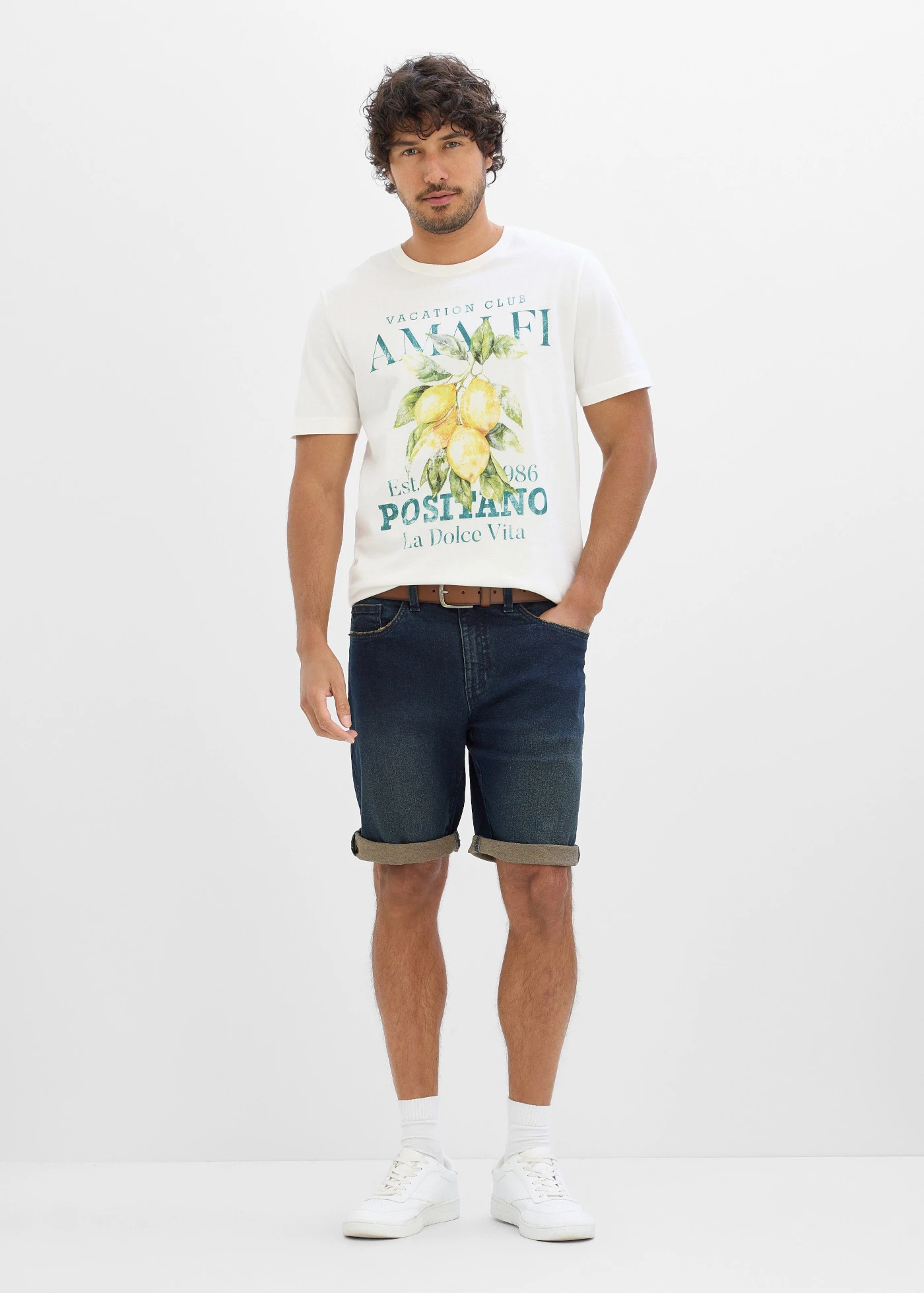 Bermuda long en jean à taille extensible, loose • bleu foncé denim • Boutique bonprix