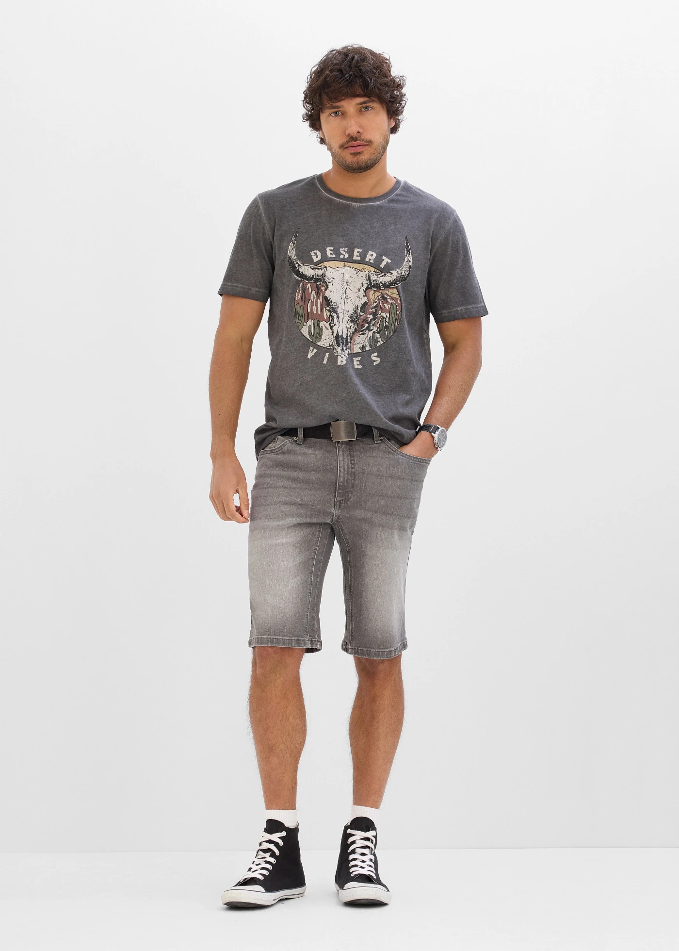 T-shirt aspect délavé, 100% coton • gris ardoise imprimé • Boutique bonprix