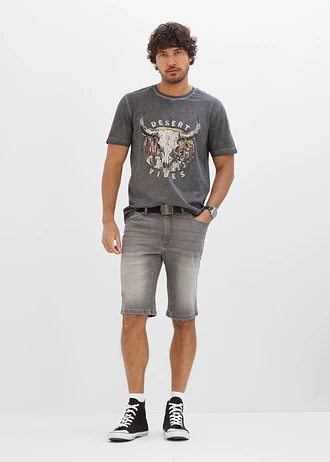 Tricou cu aspect prespălat din bumbac organic 100% • gri închis cu imprimeu • magazin bonprix