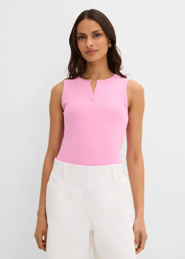 Top ripsat din bumbac organic elastic, culoare: roz pal