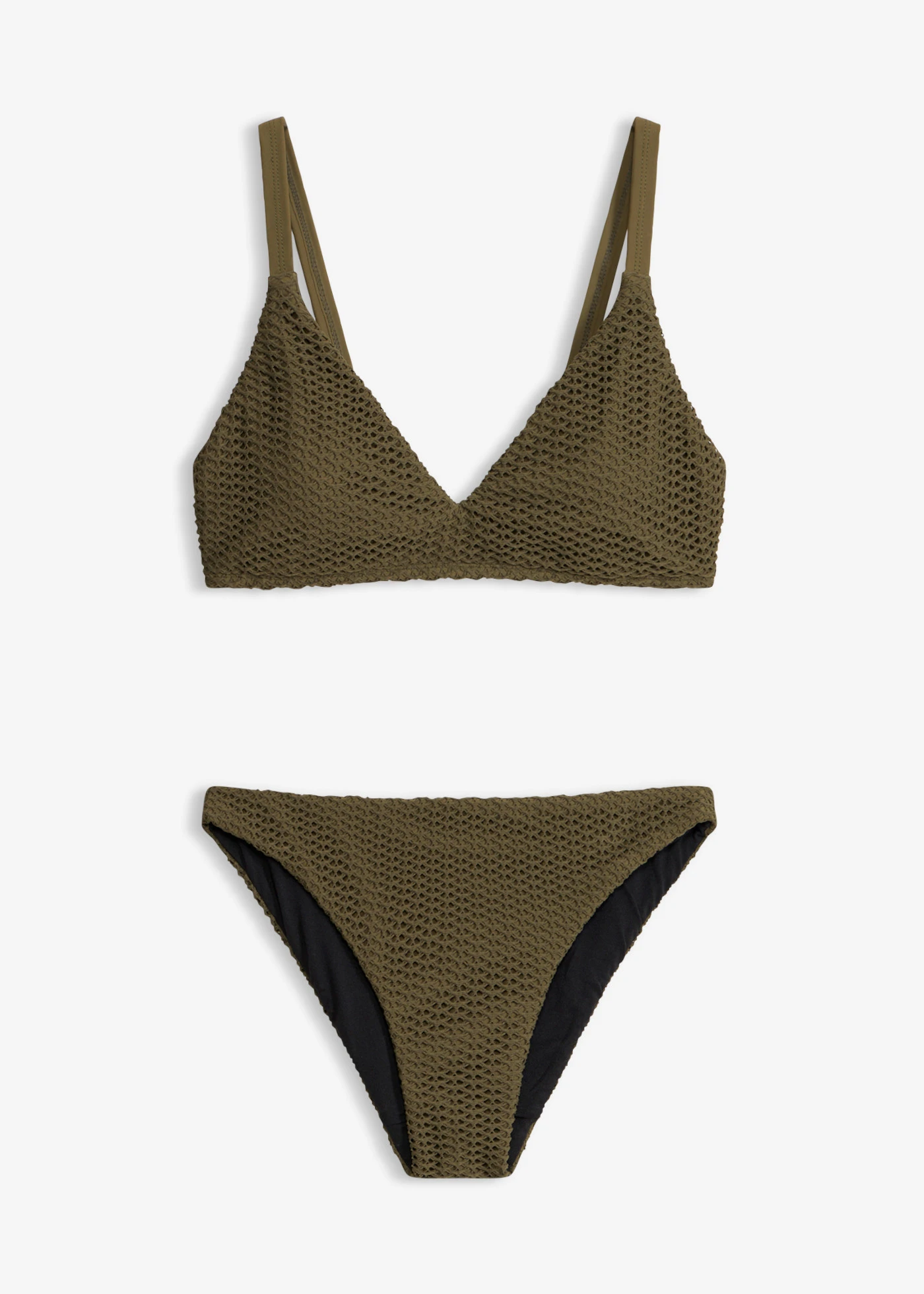 Costum de baie cu bustieră din material crochet (set/2 piese) • oliv închis • magazin bonprix