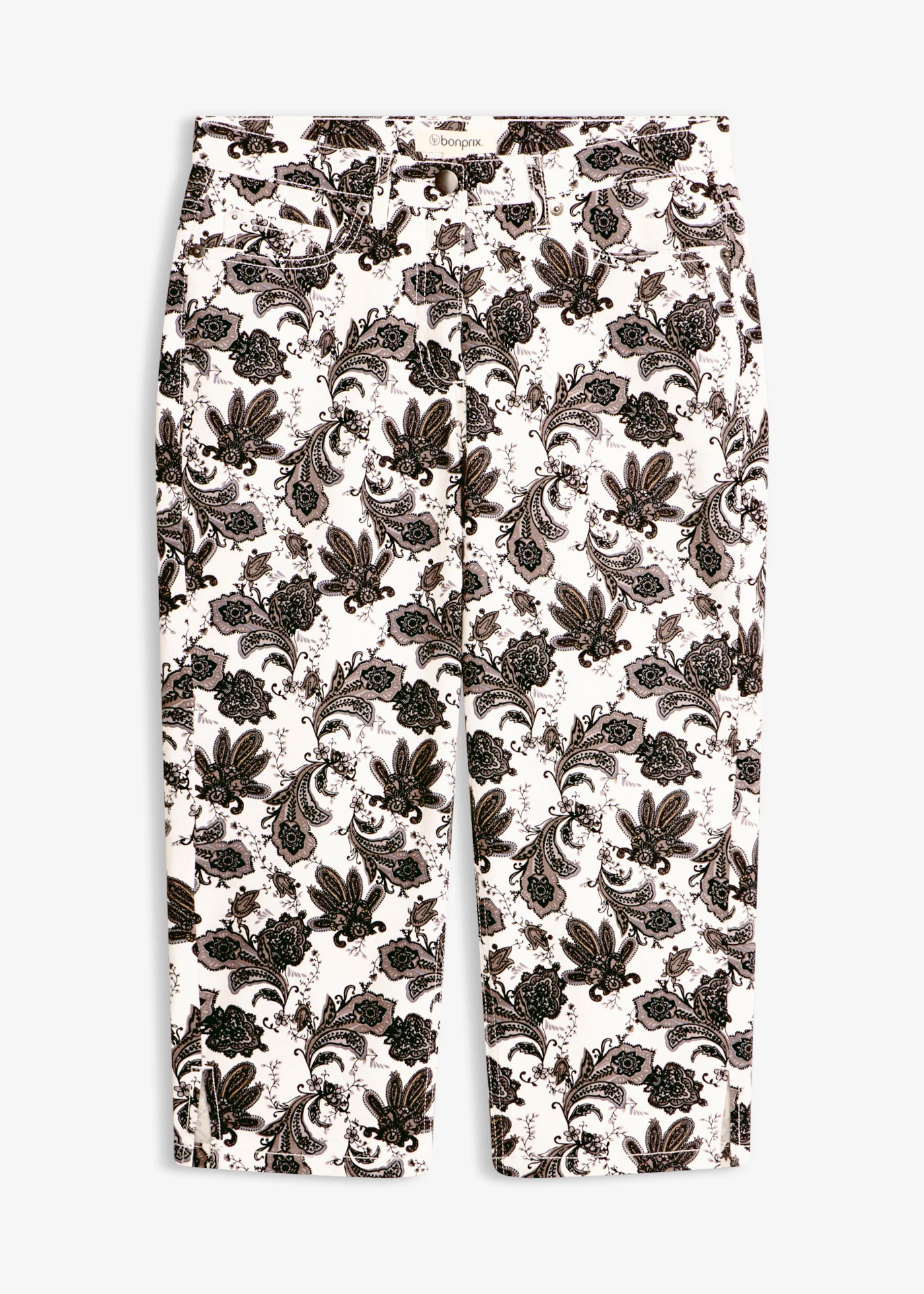 Pantalon corsaire en coton extensible • écru/noir paisley • product-page.page-title-suffix