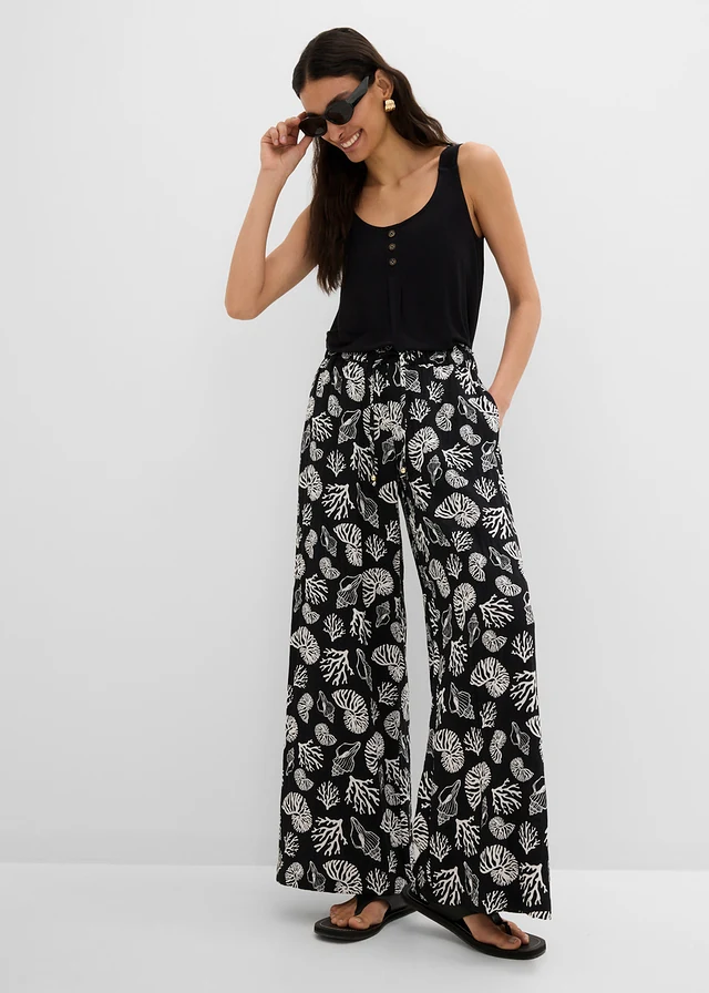 Pantalon large à pinces en viscose mélangée • noir/écru imprimé • product-page.page-title-suffix