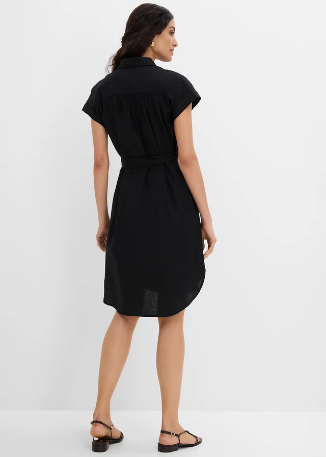 Robe chemise en lin mélangé avec ceinture à nouer • noir • product-page.page-title-suffix