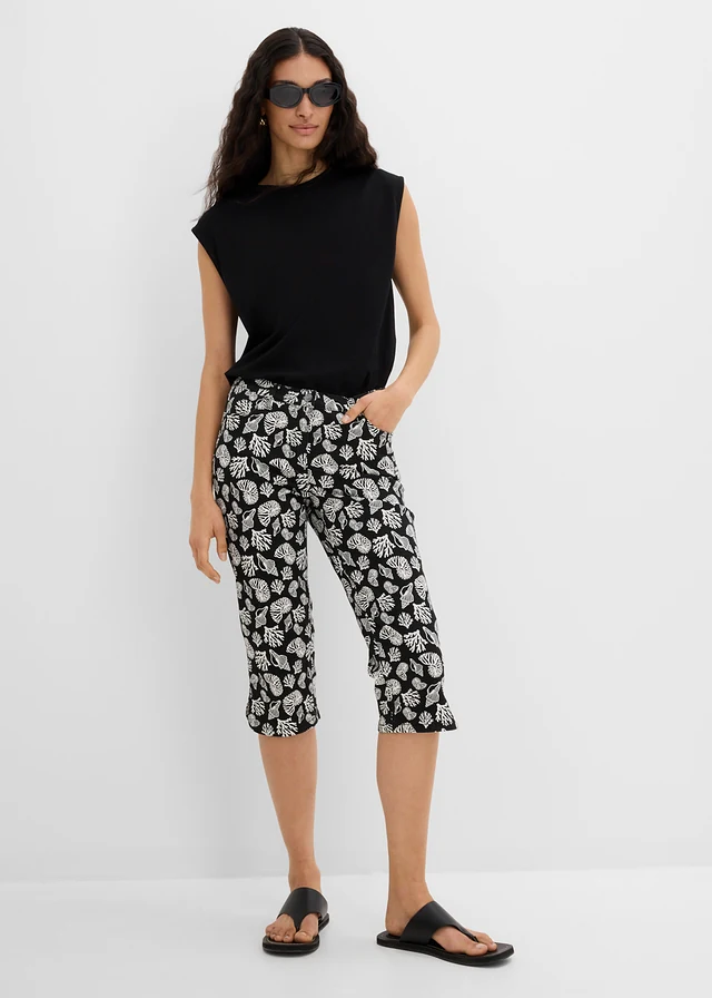 Pantalon corsaire en coton extensible • noir/écru imprimé • product-page.page-title-suffix