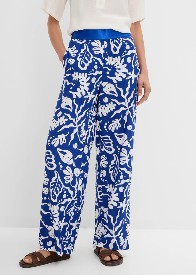 Marlene Dietrich broek van zachte viscose, Kleur: kobaltblauw-wolwit