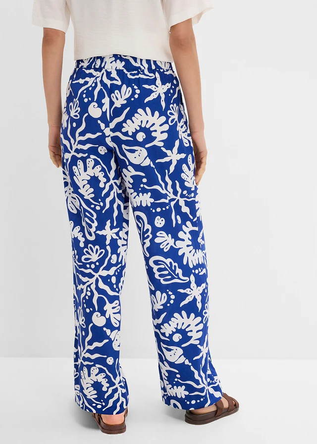 Pantaloni marlene din viscoză moale • albastru cobalt-ecru • magazin bonprix