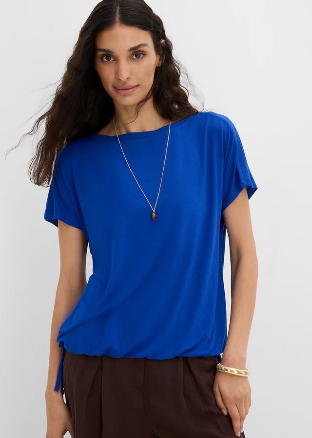 T-shirt met soepele viscose, Kleur: kobaltblauw