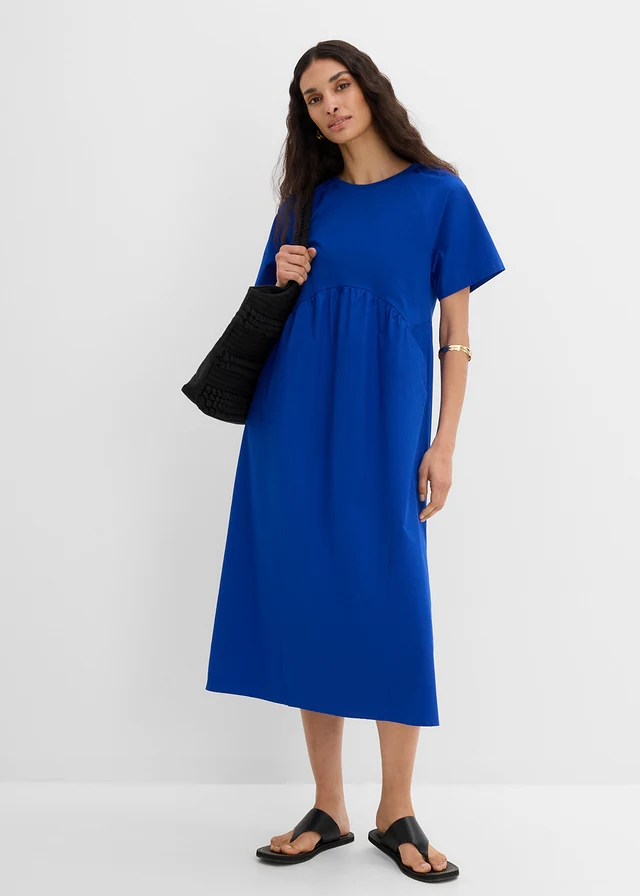Robe midi 100% coton, Couleur: bleu cobalt