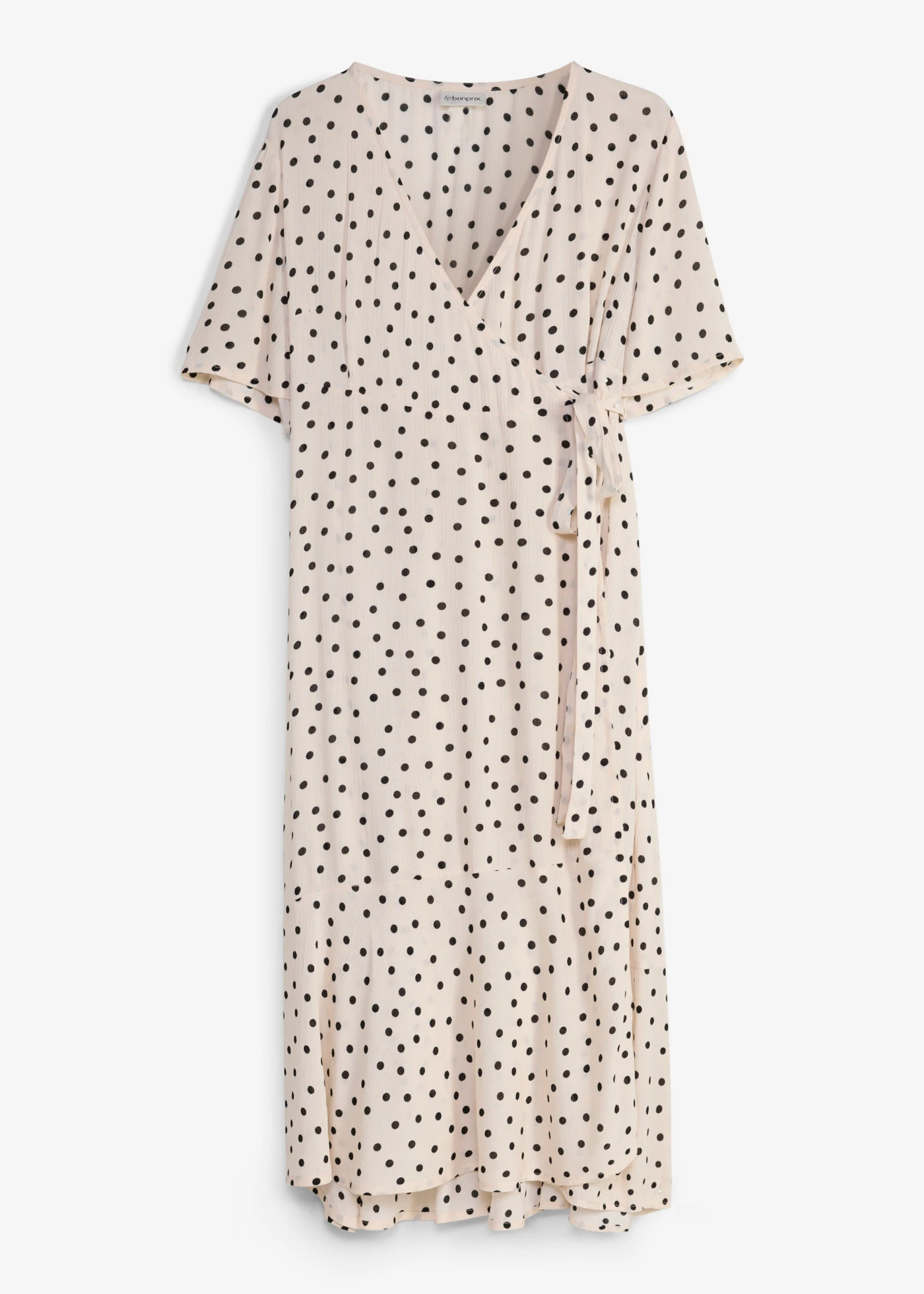 Robe fluide de grossesse et d’allaitement en crêpe de viscose • beige sable pois noir • Boutique bonprix