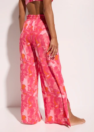 Strandbroek van gestructureerde crinkle, Kleur: koraal-pink