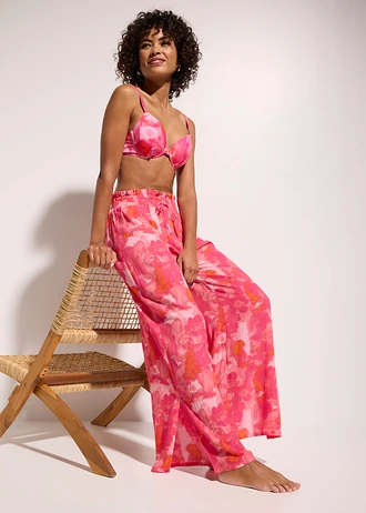 Pantalon de plage, effet froissé, Couleur: corail-rose vif