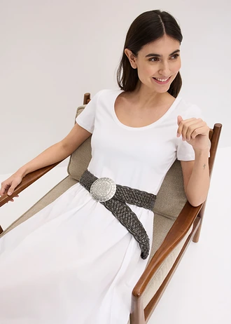 centură cu cataramă mare, cu model împletit, culoare: maro închis