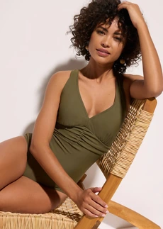 Maillot 1 pièce sculptant à bretelles croisées, maintien léger • olive foncé • Boutique bonprix