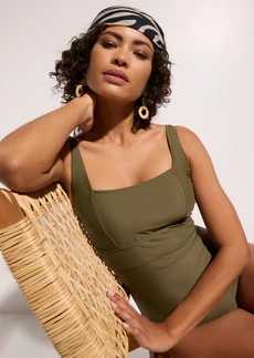 Maillot 1 pièce sculptant à encolure carrée, maintien modéré • olive foncé • Boutique bonprix