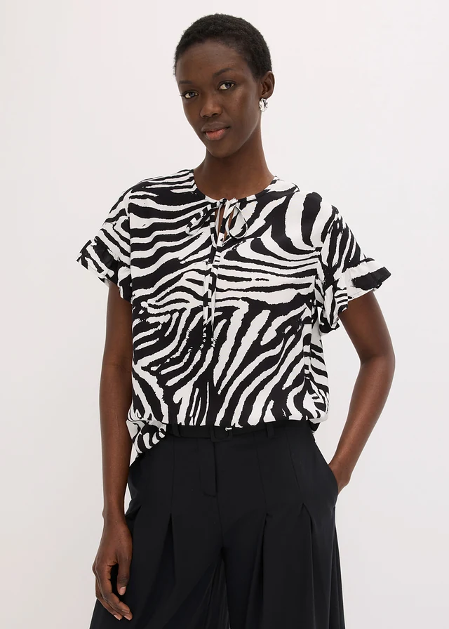 Losjes vallende tuniek van viscose, Kleur: zebraprint wit/zwart