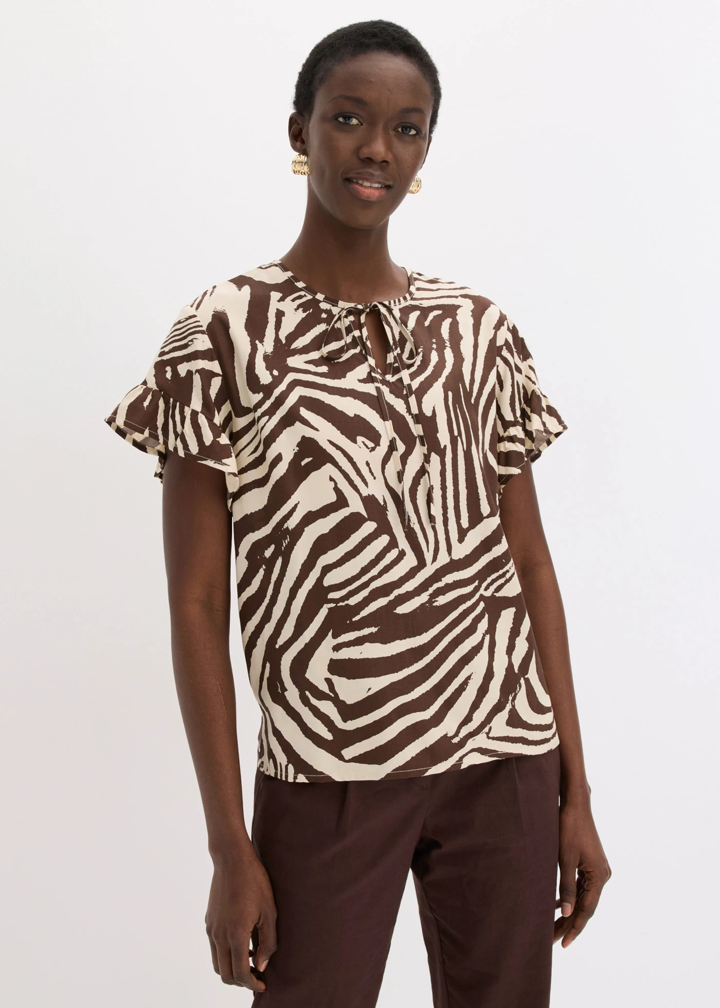 Tunique ample en viscose • imprimé zébré marron/sable clair • Boutique bonprix