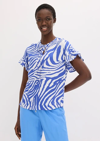 Soepelvallende tuniek van viscose, Kleur: wit-edelsteenblauw zebraprint