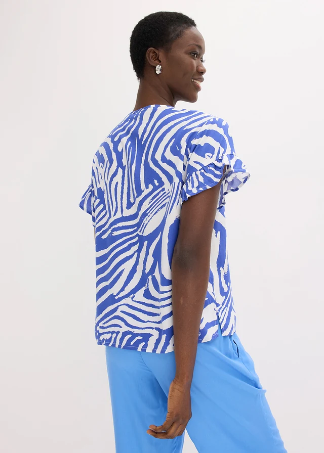Voľná tunika z padavej viskózy • biela/drahokamovo modrá zebra potlačená • obchod bonprix