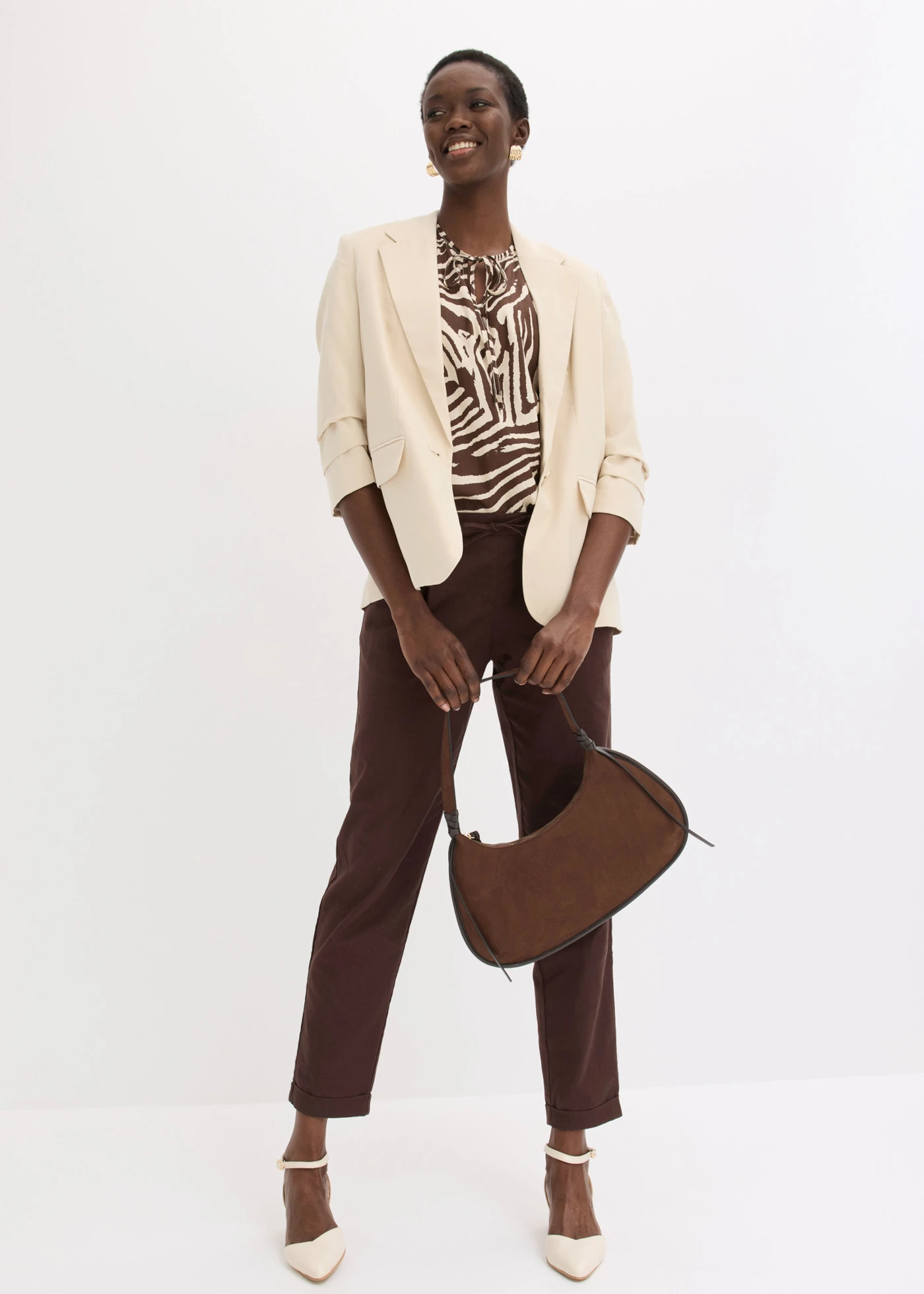 Tunique ample en viscose • imprimé zébré marron/sable clair • Boutique bonprix