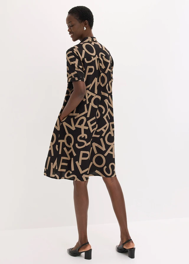 Šaty ze splývavé viskózy • černo-hnědošedá s grafickým potiskem • bonprix obchod
