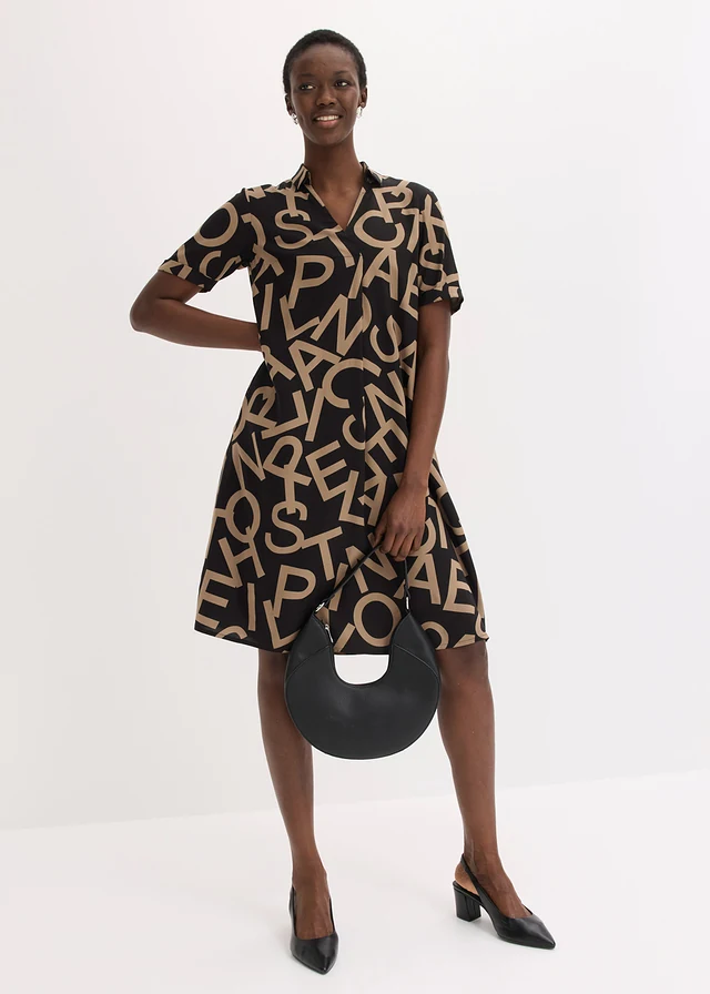 Jurk van soepele viscose • grafische print zwart/taupe • product-page.page-title-suffix