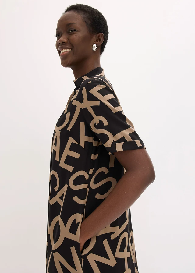 Jurk van soepele viscose • grafische print zwart/taupe • product-page.page-title-suffix